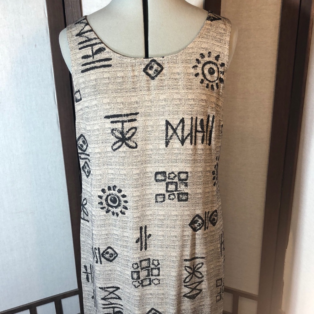 R.J. & Co. sz 10 sheath midi tribal/USA made/ back slit/ sleeveless dress